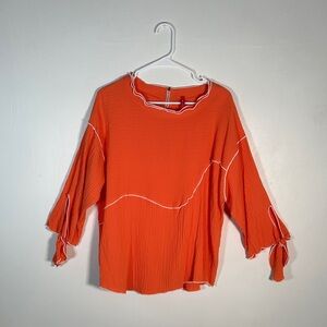 IC by Connie K Textured Orange Tie-Sleeve Blouse XL – Contrast Stitching